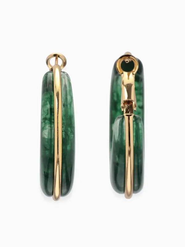 Серьги-кольца акрил Серьги-кольца акрил "Тренд", цвет изумрудный в золоте