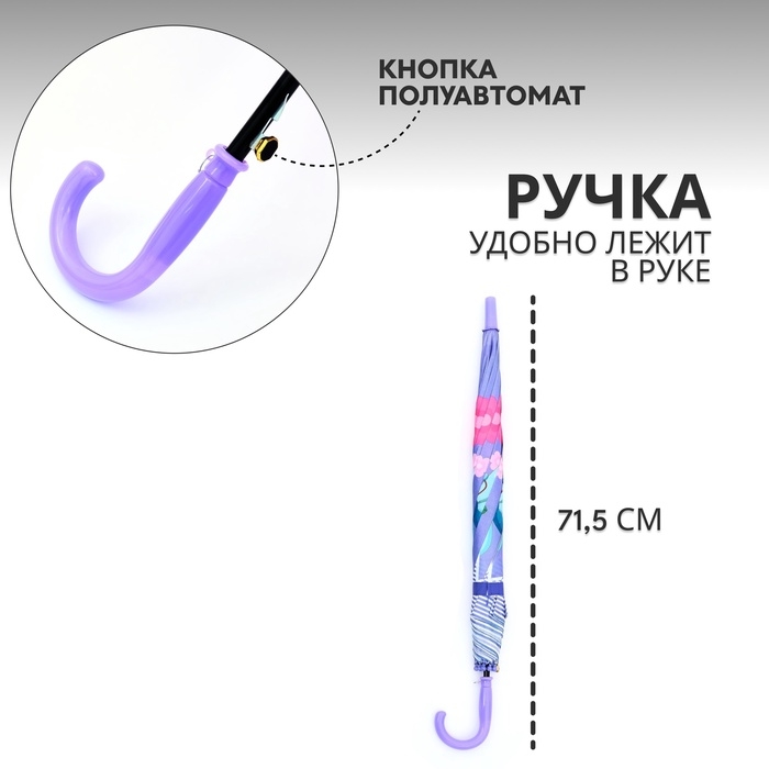 Зонт-трость детский п/авт R43/50 П/Э ЖИВОТНЫЕ ручка-крюк МИКС пакет