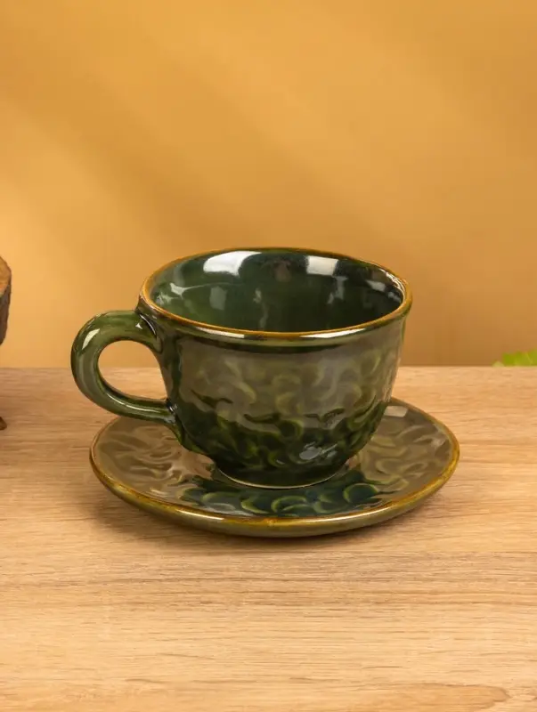 Чашка с блюдцем «Флора 1», 13×13×8 см, керамика, зелёная