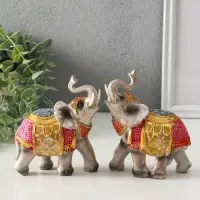 Сувенир полистоун "Два императорских слона в красно-золотой попоне" набор 2 шт 5х11,5х13 см   109152