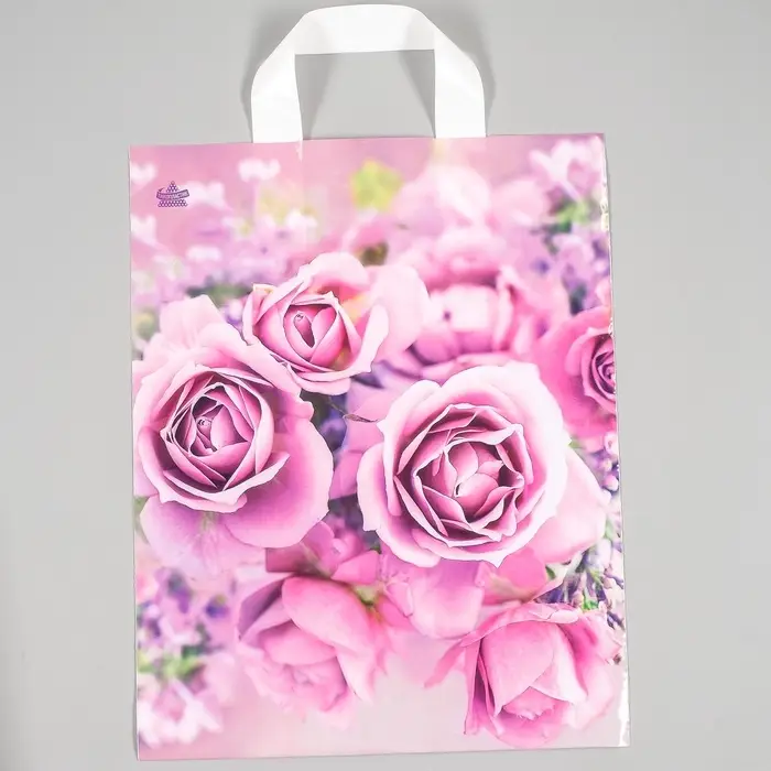 Пакет &laquo;Нежные розы&raquo;, полиэтиленовый с петлевой ручкой, 35&times;28 см, 55 мкм