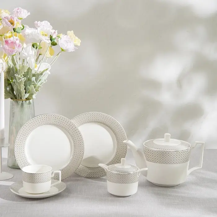 Чайный сервиз WY Eternal, 20 предметов, чайник 1 л, 6 кружек 250 мл, 6 блюдец, 6 тарелок пирожковых, фарфор