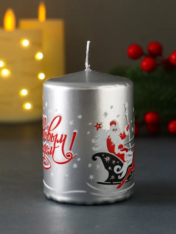 Свеча новогодняя пеньковая "С Новым годом!" 6х6х8 см