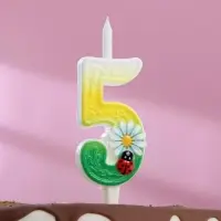 Свеча для торта «Ромашки», 10.2 см, разноцветная цифра 5