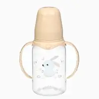 Бутылочка для кормления Крошка Я &laquo;Зайчик&raquo; от 0 мес., 150 мл, цилиндр, с ручками, бежевый