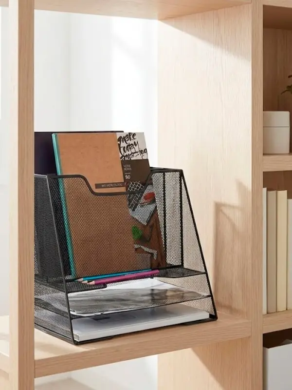 Лоток для бумаг металлическая сетка, 5 отделений, чёрный