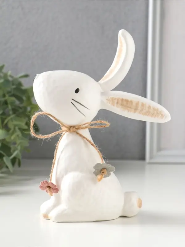 Сувенир керамика "Зайчик с сухоцветами и бантом" 11,9х6,4х16,6 см