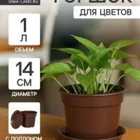 Горшок для цветов с поддоном &laquo;Доляна&raquo;, 1 л, пластиковый, коричневый