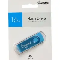 Флешка Smartbuy Twist, 16 ГБ, USB 2.0, чтение до 25 Мб/с, запись до 15 Мб/с, синяя