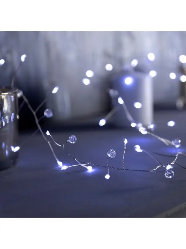 Гирлянда &laquo;Мишура&raquo; 2 м роса с насадками &laquo;Бусины&raquo;, IP20, серебристая нить, 100 LED, батарейки ААх3 (нет в комплекте), свечение белое