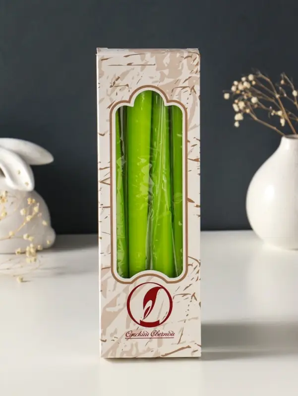 Набор свечей античных, 2.3&times;24.5 см, 5 ч, 55 г, 4 шт., зелёный