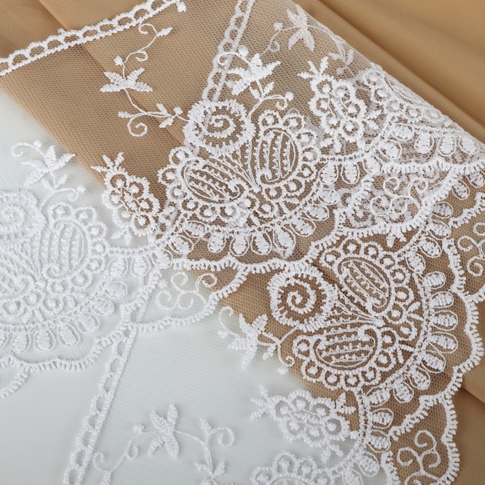 Кружево на сетке, 125 мм × 11 ± 1 м, цвет белый Кружево на сетке, 125 мм × 11 ± 1 м, цвет белый