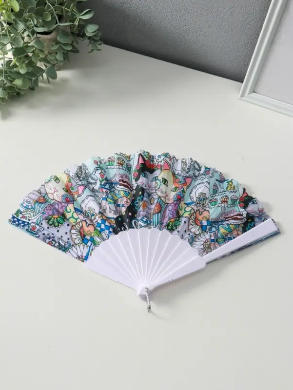 Веер пластик, текстиль Веер пластик, текстиль "Котики. Цветочная абстракция" МИКС широкие лопасти 23 см