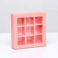 Коробка для 9 конфет, розовый, 14.5&times;14.5&times;3.5 см