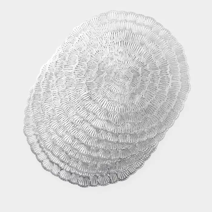 Салфетки сервировочные на стол Доляна &laquo;Бутоны&raquo;, d=38 см, 4 шт., серебряные