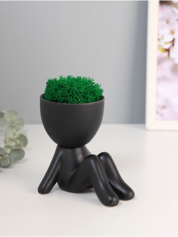 Кашпо керамика  Кашпо керамика "Мистер Грин на чиле" 10*9,5*12 см черный