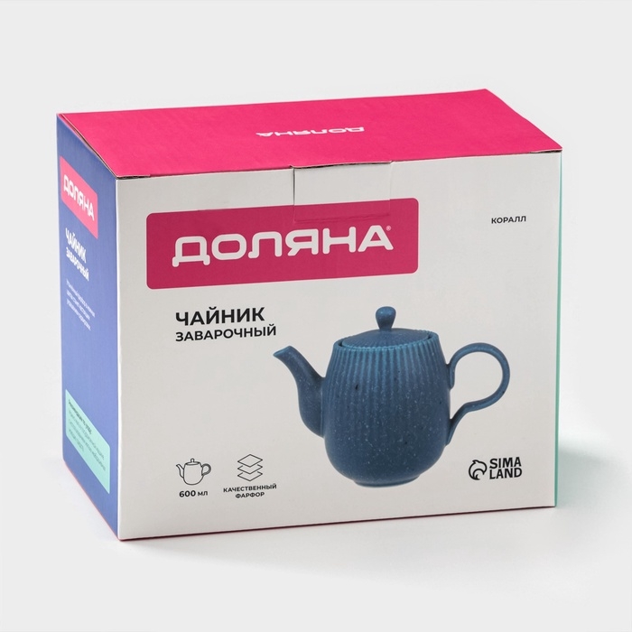 Заварочный чайник Доляна «Коралл», 600 мл, фарфор, синий Заварочный чайник Доляна «Коралл», 600 мл, фарфор, синий