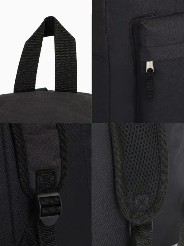 Рюкзак школьный на молнии, с карманом, размер 30&times;14&times;41 см, чёрный