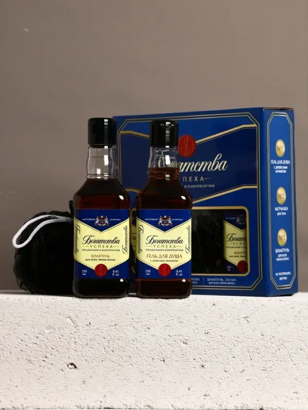 Подарочный набор «Богатства»: гель для душа, шампунь для волос, мочалка для тела, Чистое счастье