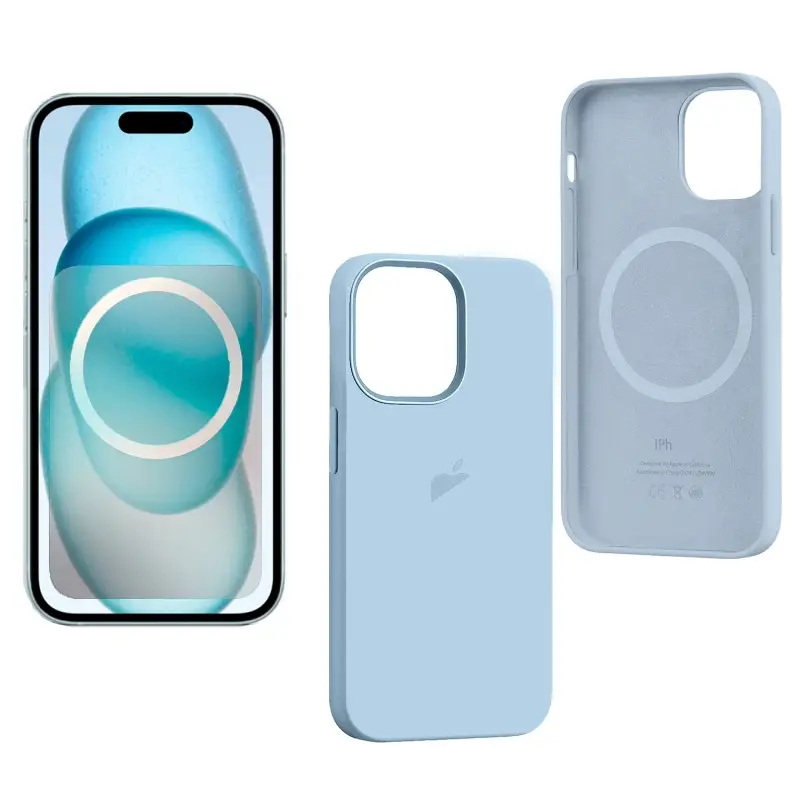 Чехол для iPhone 15 Pro Silicone Case 100% ORG (MagSafe + анимация NFC) c LOGO Light Blue