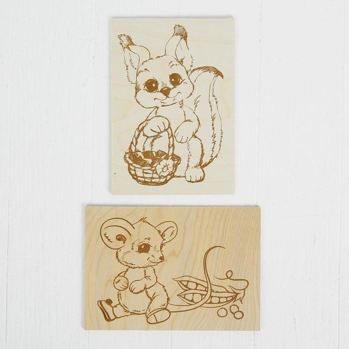 Доски для выжигания  Доски для выжигания "Белочка и Мышка", 2 шт.