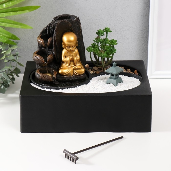 Фонтан настольный от сети, подсветка  Фонтан настольный от сети, подсветка "Маленький хотей - Гармония" 29х21х22 см