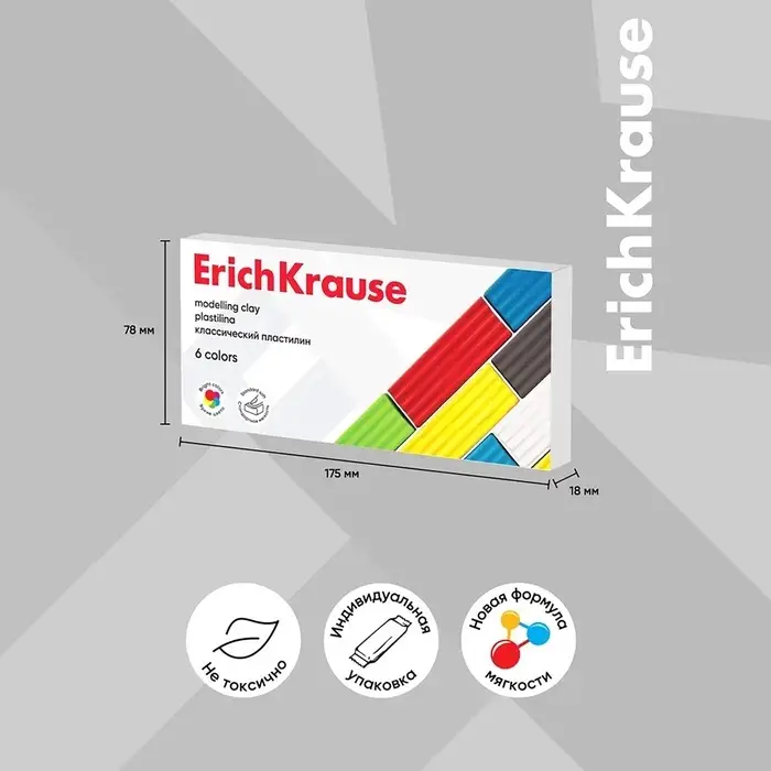 Пластилин ErichKrause Basic, 6 цветов, 96 г, в картонной упаковке