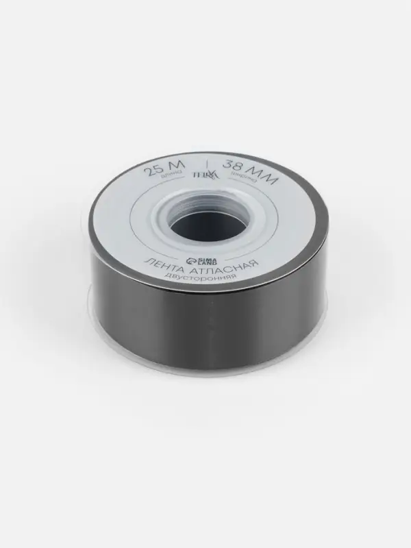 Лента атласная TEIRA, двухсторонняя, 38 мм, 25&plusmn;1 м, чёрная №0030