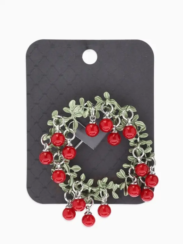 Брошь &laquo;Венок&raquo;, брусничный, красно-зелёная в серебре