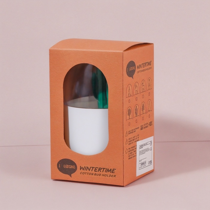 Органайзер для ватных палочек &laquo;КАКТУС&raquo;, с крышкой, d = 7 &times; 11 см, цвет белый/прозрачный