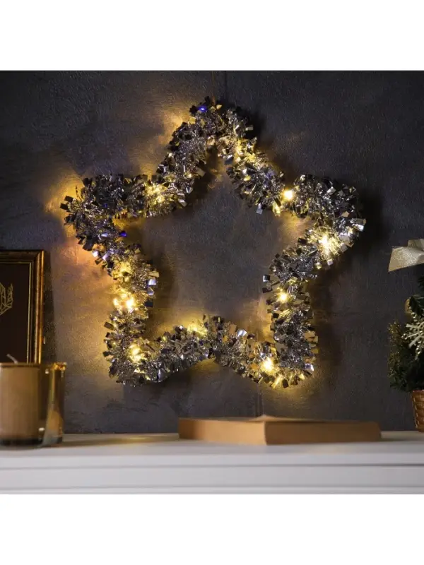 Светодиодная фигура из мишуры &laquo;Звезда красная&raquo; 30&times;5 см, 20 LED, батарейки AG10&times;3 (в комплекте), свечение тёплое белое