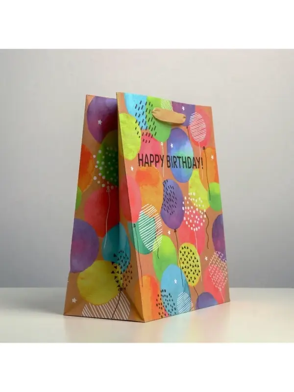 Пакет подарочный крафтовый, упаковка, Happy birthday, ML 23&times;27&times;11.5 см