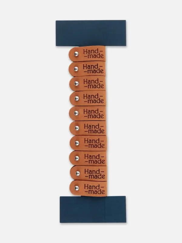 Бирка с кнопкой Hand made TEIRA, 8&times;1.5 см, 10 шт., коричневая
