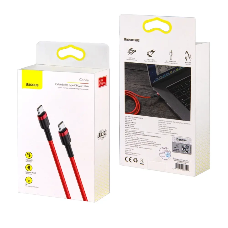 Кабель Type-C на Type-C 1M 3A Cafule series Baseus красный CATKLF-G09