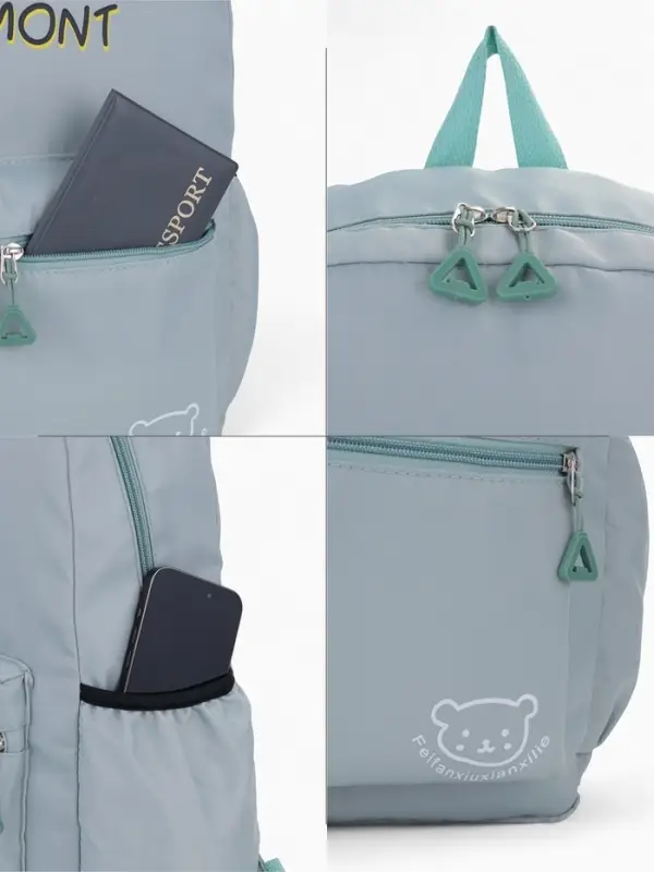 Рюкзак школьный на молнии, с карманами, однотонный, с надписью, размер 30&times;12&times;42 см, зелёный