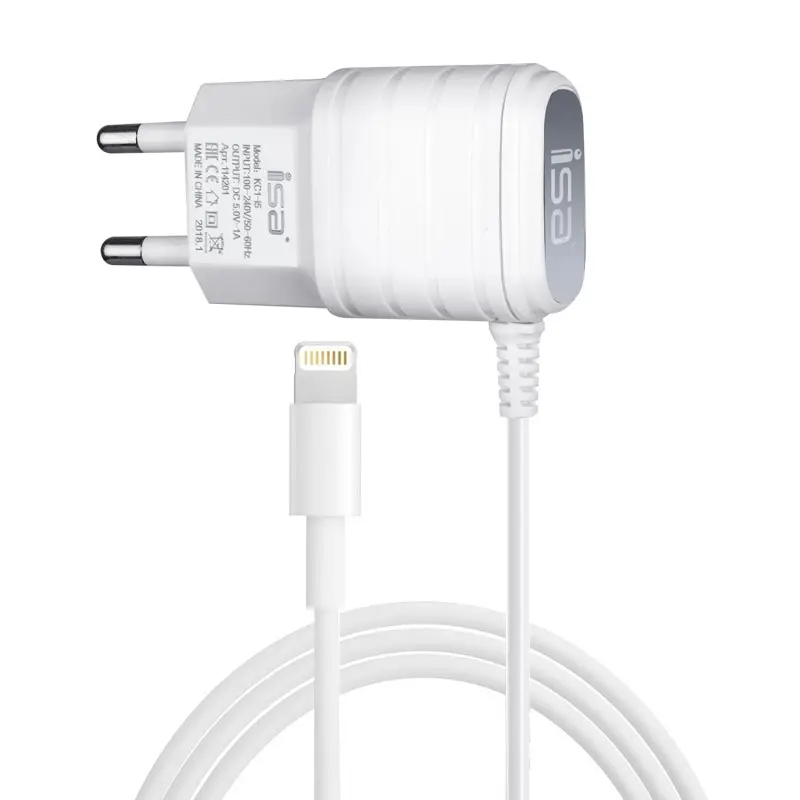 Сетевое зарядное устройство с кабелем Lightning 1A KC1-I5 ISA белое
