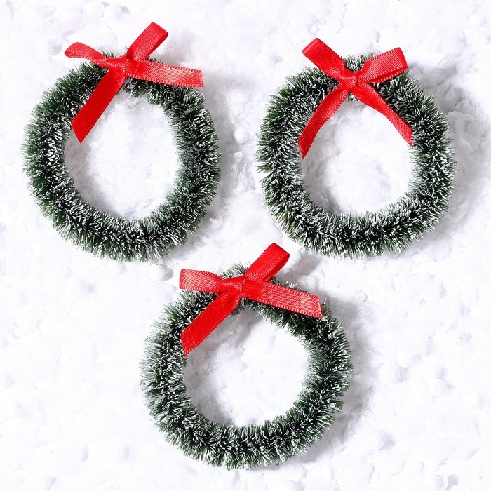 Венок новогодний, набор 3 шт., размер 1 шт. — 6,5 см, цвет светло-зелёный