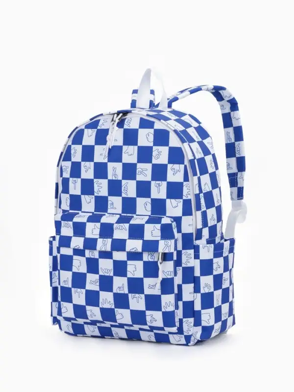 Рюкзак молодёжный на молнии, с карманами, в клетку, размер 30&times;13.5&times;41 см, синий