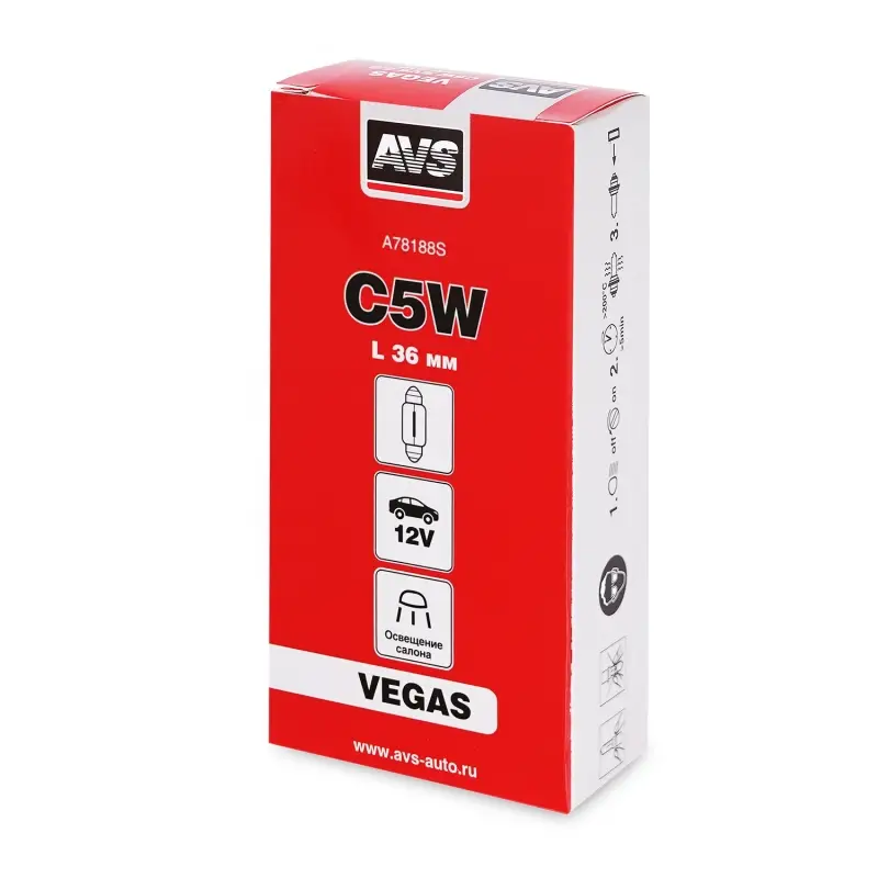 Лампа AVS Vegas 12V.С5W(SV8.5/8)L36мм. BOX 10шт.