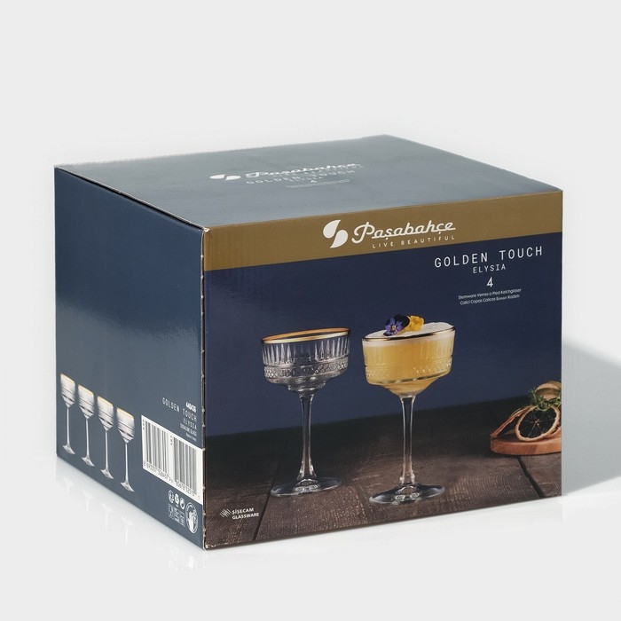 Набор фужеров стеклянный Elysia, 260 мл, 4 шт, с золотой каймой Набор фужеров стеклянный Elysia, 260 мл, 4 шт, с золотой каймой