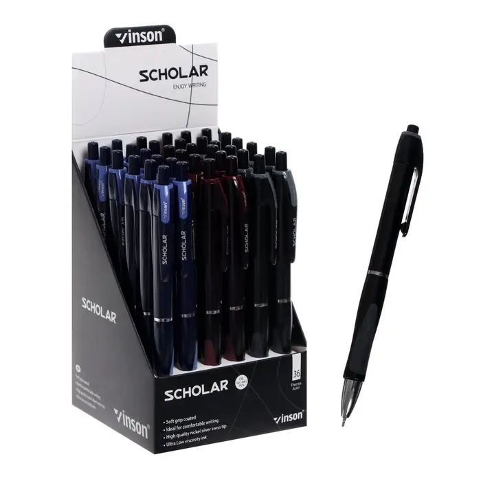 Ручка шариковая Vinson, автоматическая, синий стержень, узел 0.5 мм, резиновый упор, МИКС