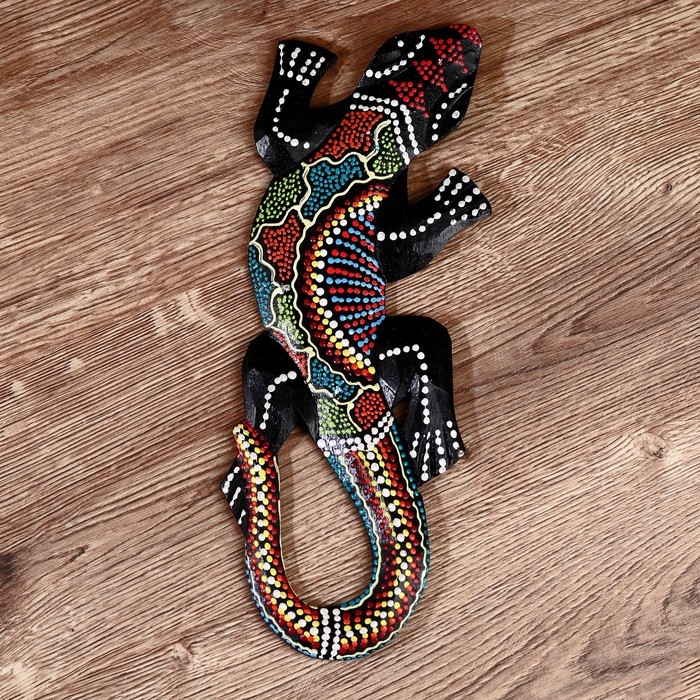 Панно дерево  Панно дерево "Геккон цветная абстракция" 30 см, МИКС