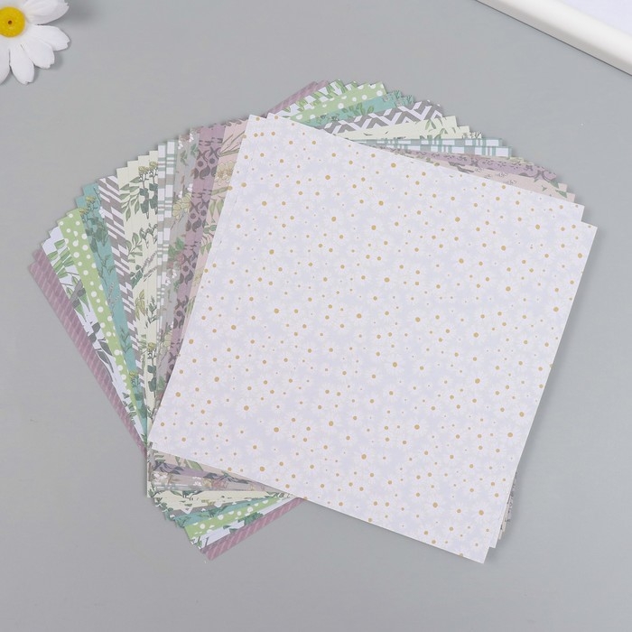 Набор бумаги для скрапбукинга 24 листа 12 дизайнов Набор бумаги для скрапбукинга 24 листа 12 дизайнов "Насыщенный сад" 160 гр 15,2х15,2 см