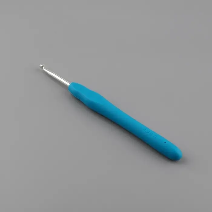 Крючок для вязания, с силиконовой ручкой, d=4 мм, 14 см, голубой Крючок для вязания, с силиконовой ручкой, d=4 мм, 14 см, голубой