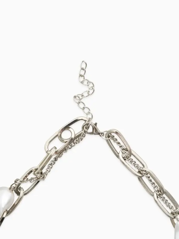 Колье "Жемчуг" борокко, цепь, 2 яруса, цвет белый в серебре