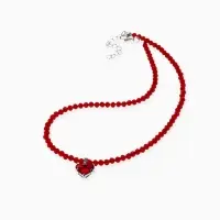 Чокер из бисера &laquo;Хрусталь&raquo;, сердце, красный в серебре, 36 см + 5 см доп, цепочка