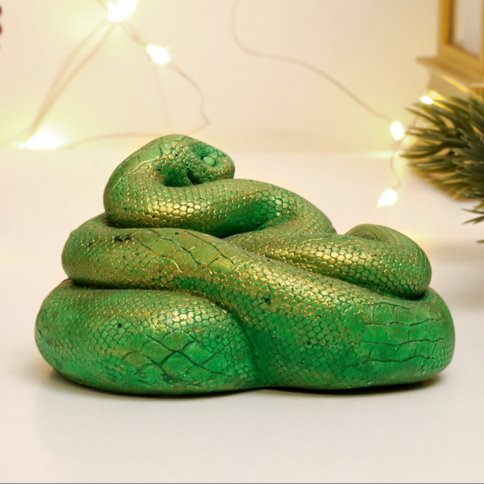 Новый год. Символ 2025. Фигура Новый год. Символ 2025. Фигура "Змея Лея" зеленый с позолотой, 5х6,5х7,5см