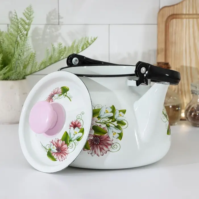 Чайник, 3 л, эмалированная сталь, рисунок МИКС, белый