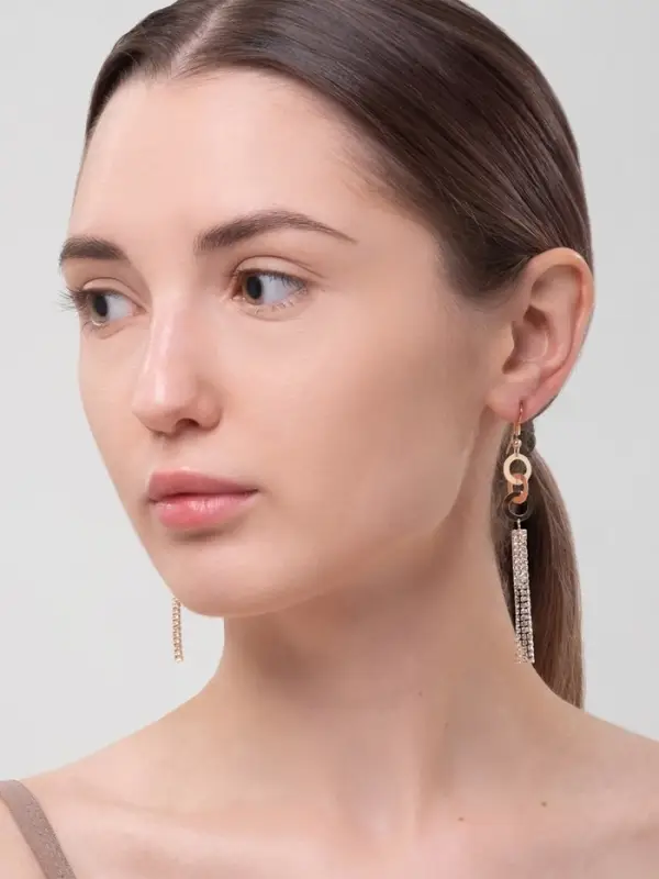 Серьги висячие со стразами &laquo;Вечерние&raquo;, нить и кольцо, белые в золоте,10 см