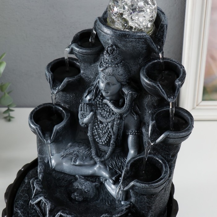 Фонтан настольный с подсветкой Фонтан настольный с подсветкой "Шива с коброй сидит под фонтаном" серый 20,5х20,5х30 см